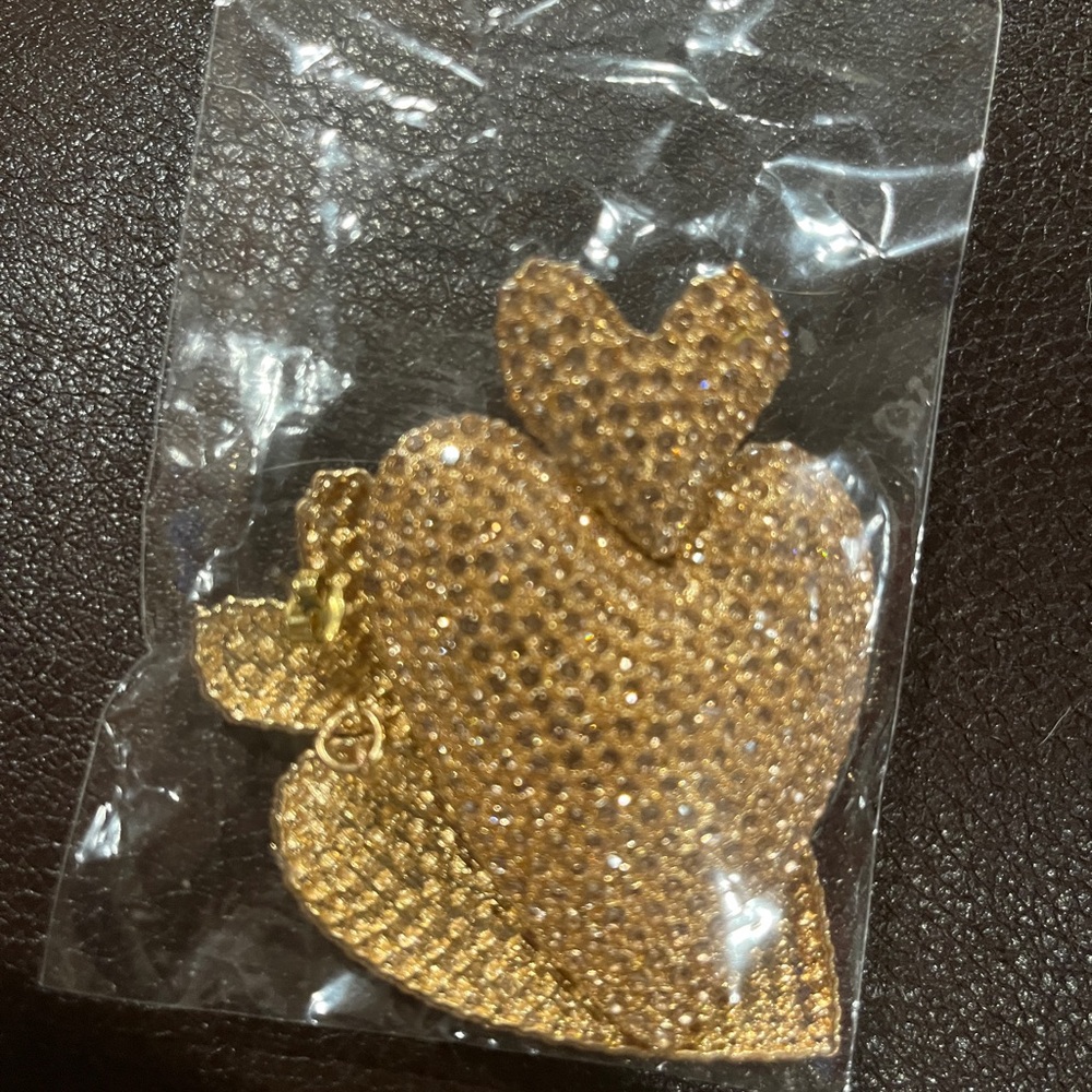 ✨ Gold Double-Heart Rhinestone Statement Earrings — Brand New! ✨